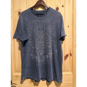 Affliction Mens 2XL Gray Acid Wash Graphic T-Shirt Distressed Cross Skull USA